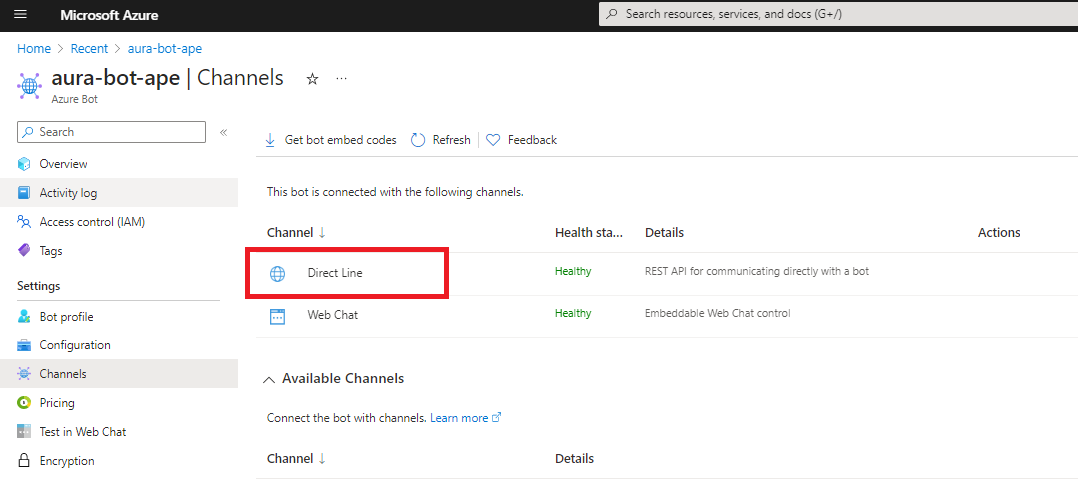 Direct line channel configuration
