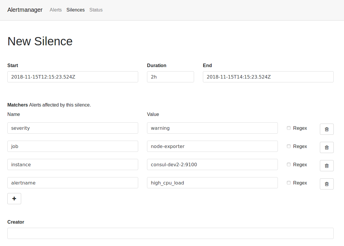 Alert manager new silence